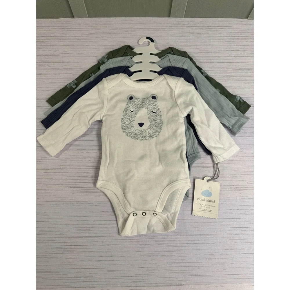 Cloud Island Baby Boy 0-3M Romper Hat Set & 4-Pack Long Sleeve Bodysuits Bear